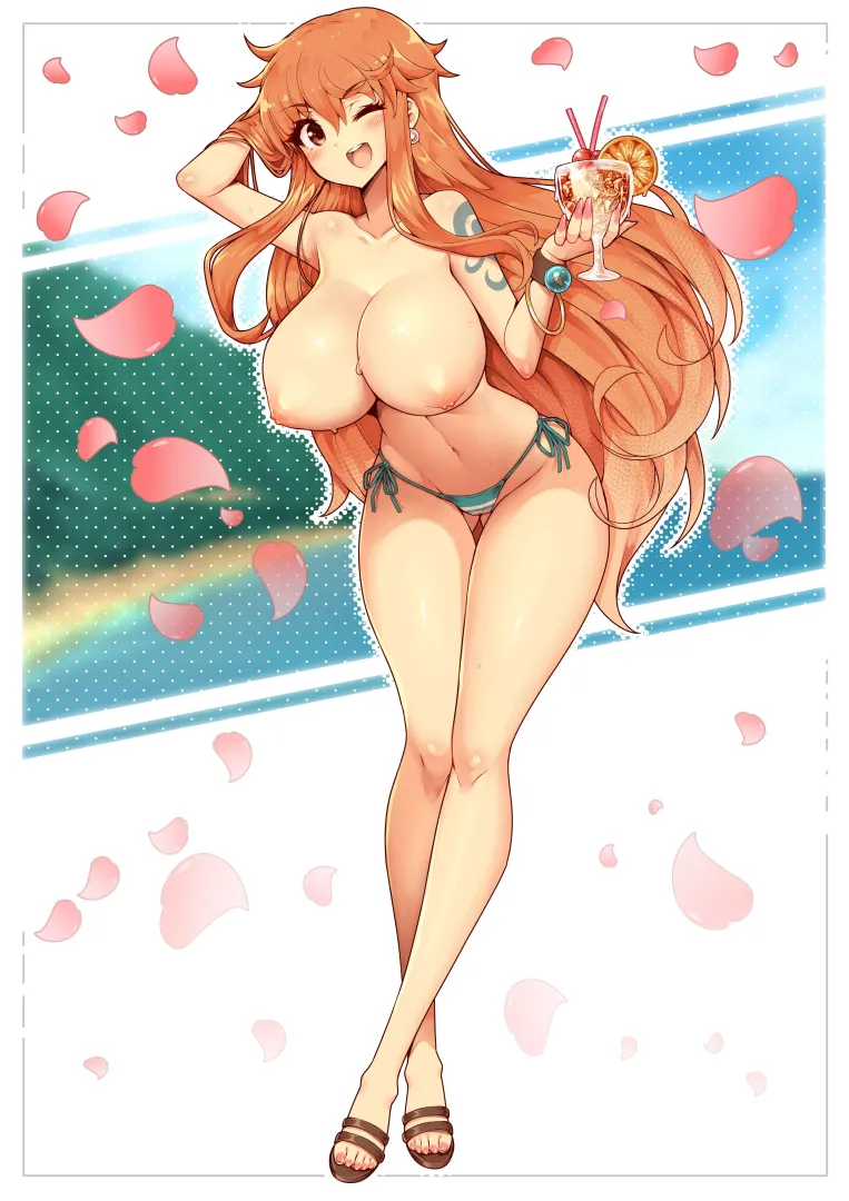 Nami about to enjoy a cocktail! (By @virusg_draws)