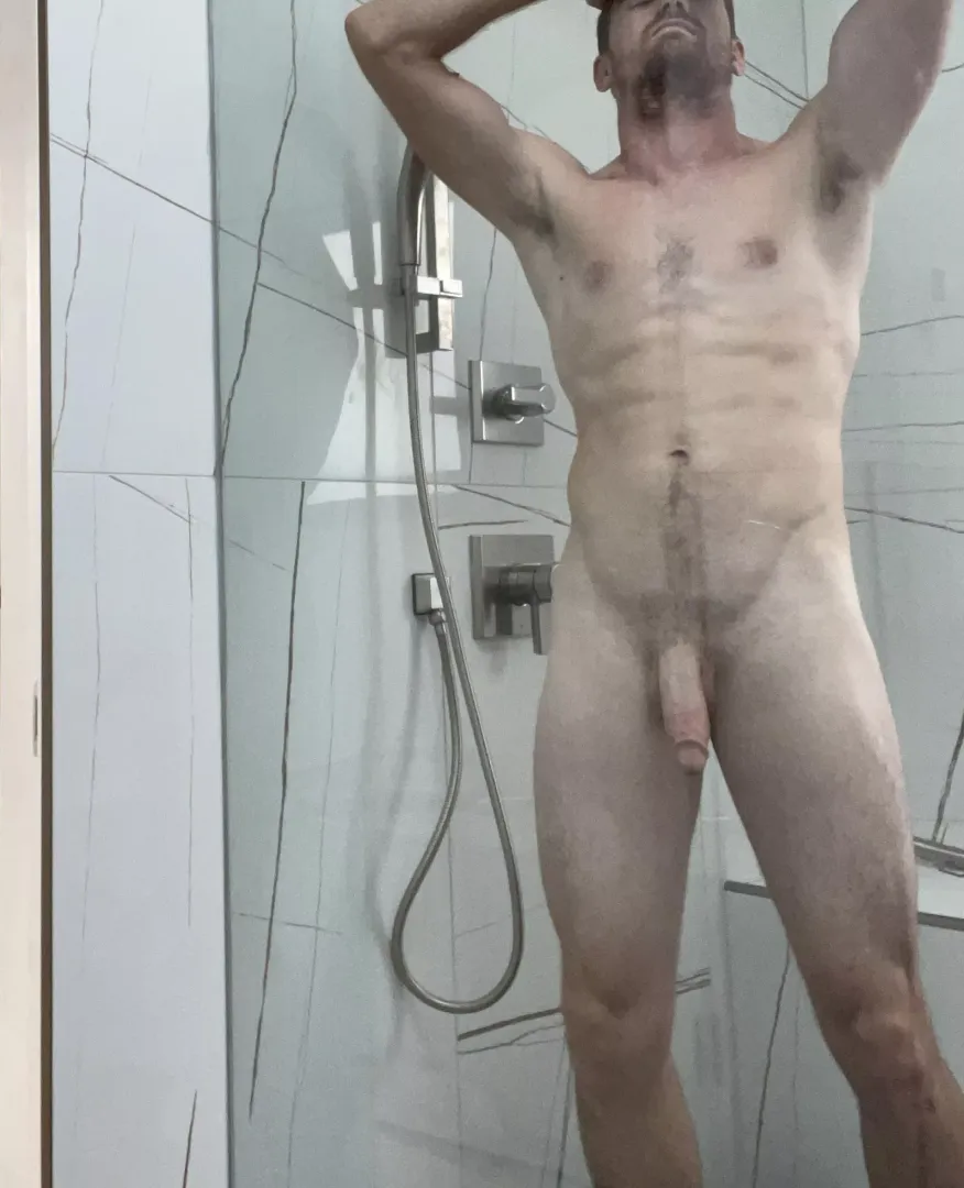 New glass shower.