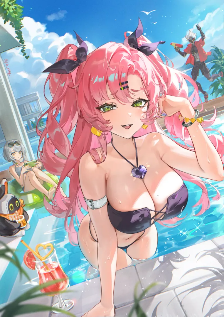 Nicole and the gang at a pool