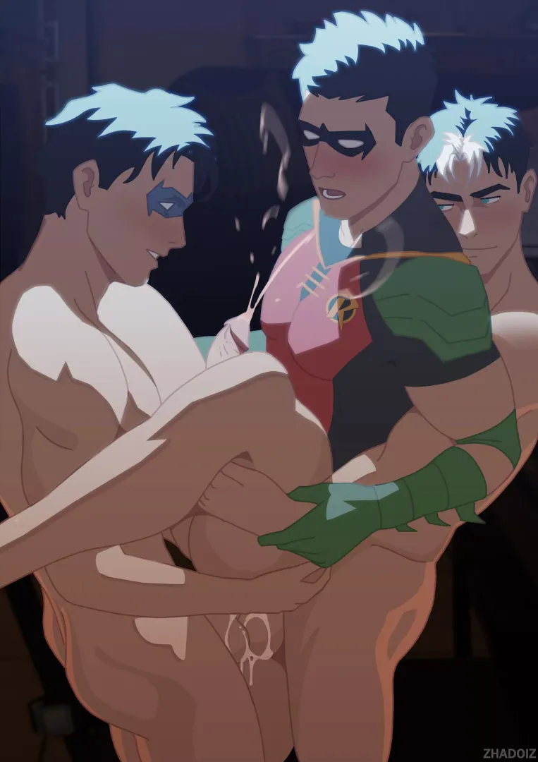 Nightwing and Redhood share Robin (By swx147852) 