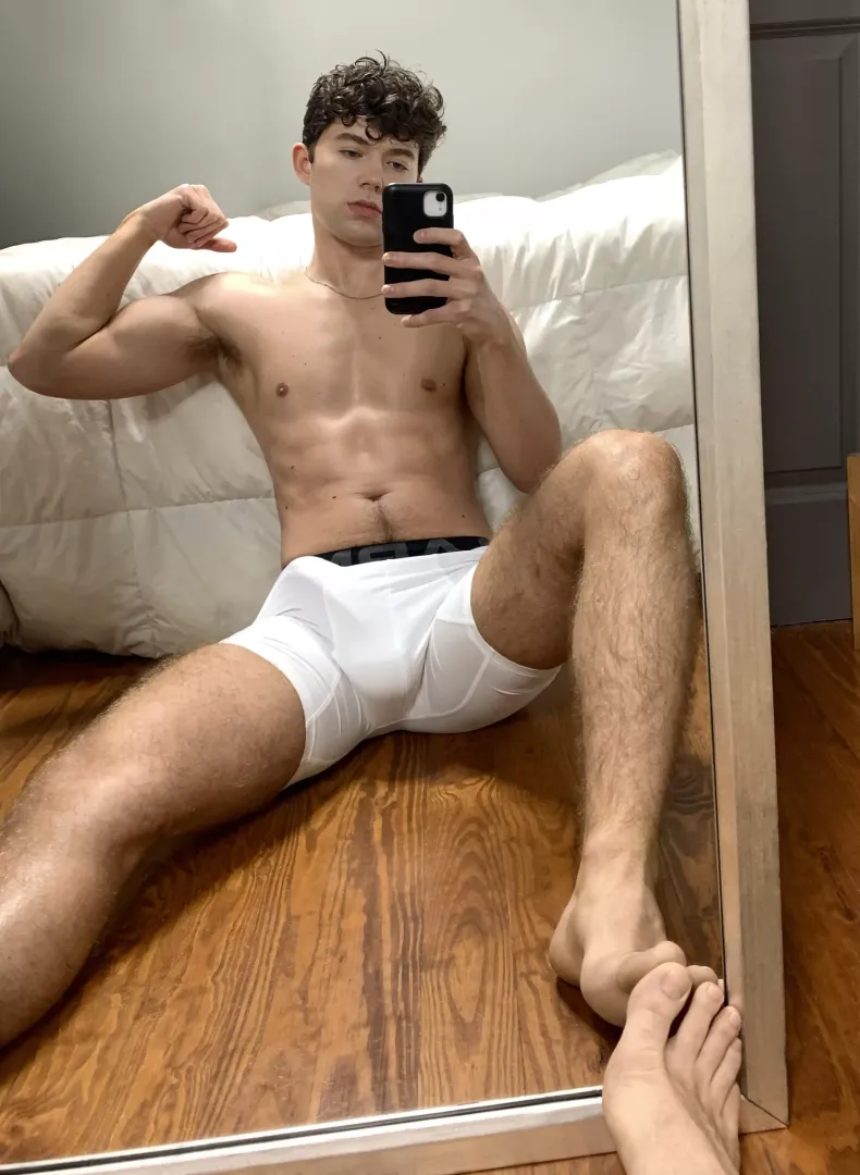Not even compression shorts can keep this cock down