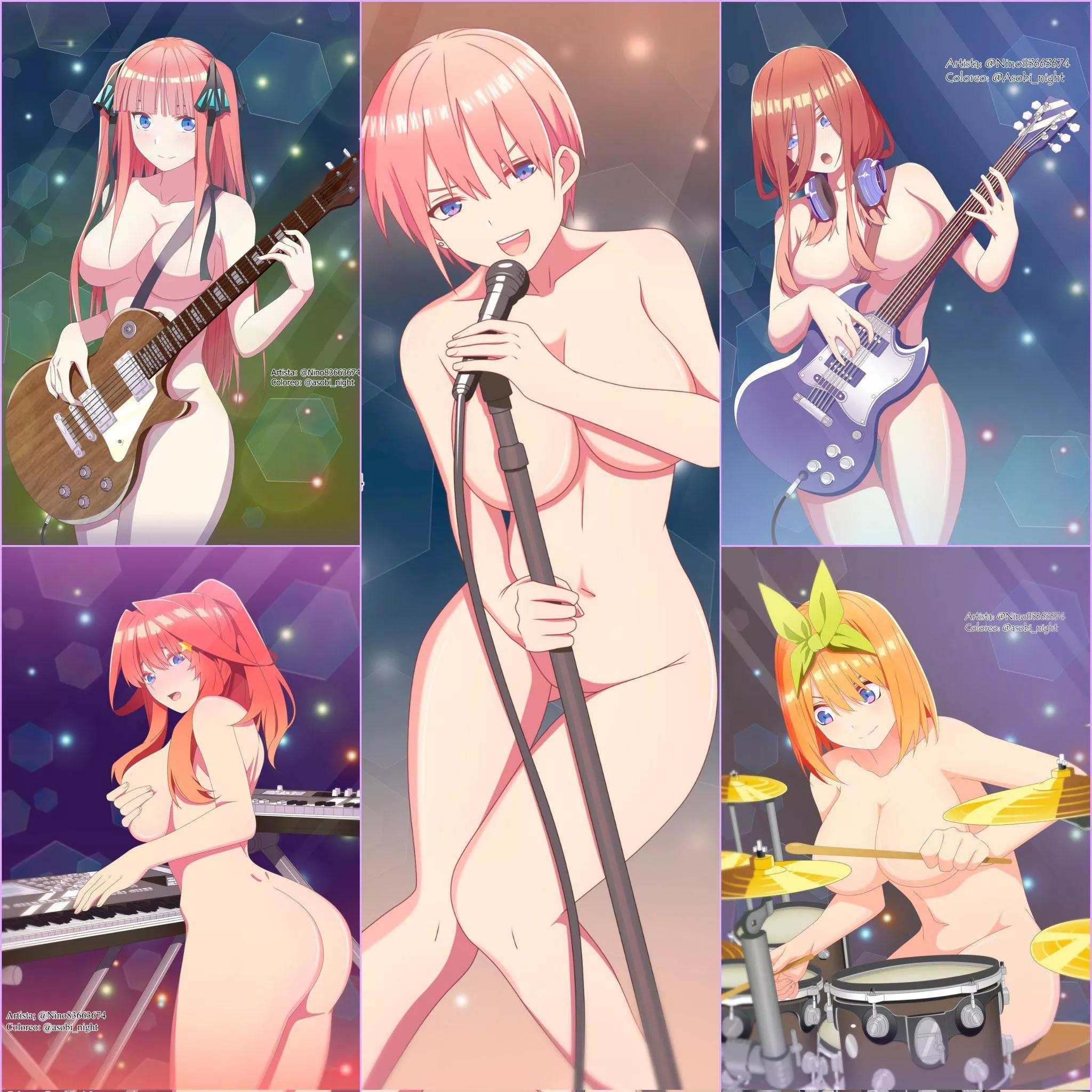 Nude Quintuplet band with Nino, Ichika, Miku, Itsuki and Yotsuba (Nino83663674, Color By Asobi_Night) [The Quintessential Quintuplets]