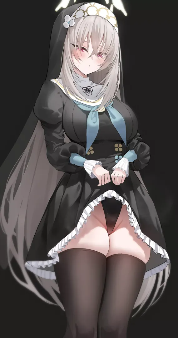 Nun lifting her skirt