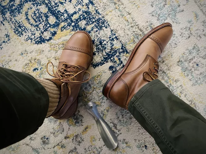 Oak Street Bootmakers cap toe Trench Boot in natural chromexcel.