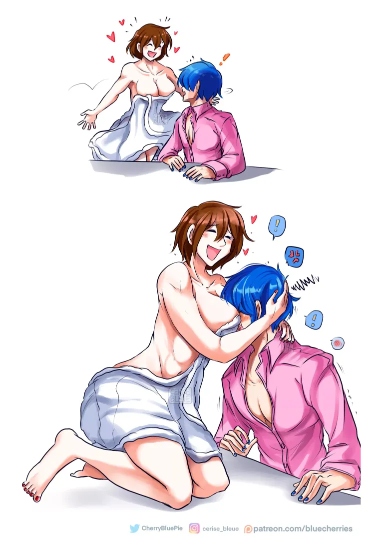 [OC]: Boobie smushes feat. MEIKO and KAITO (Vocaloid) 🍒💙❤️