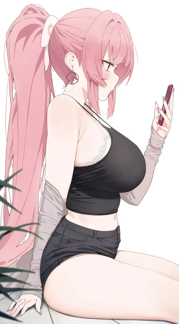 On her Phone
