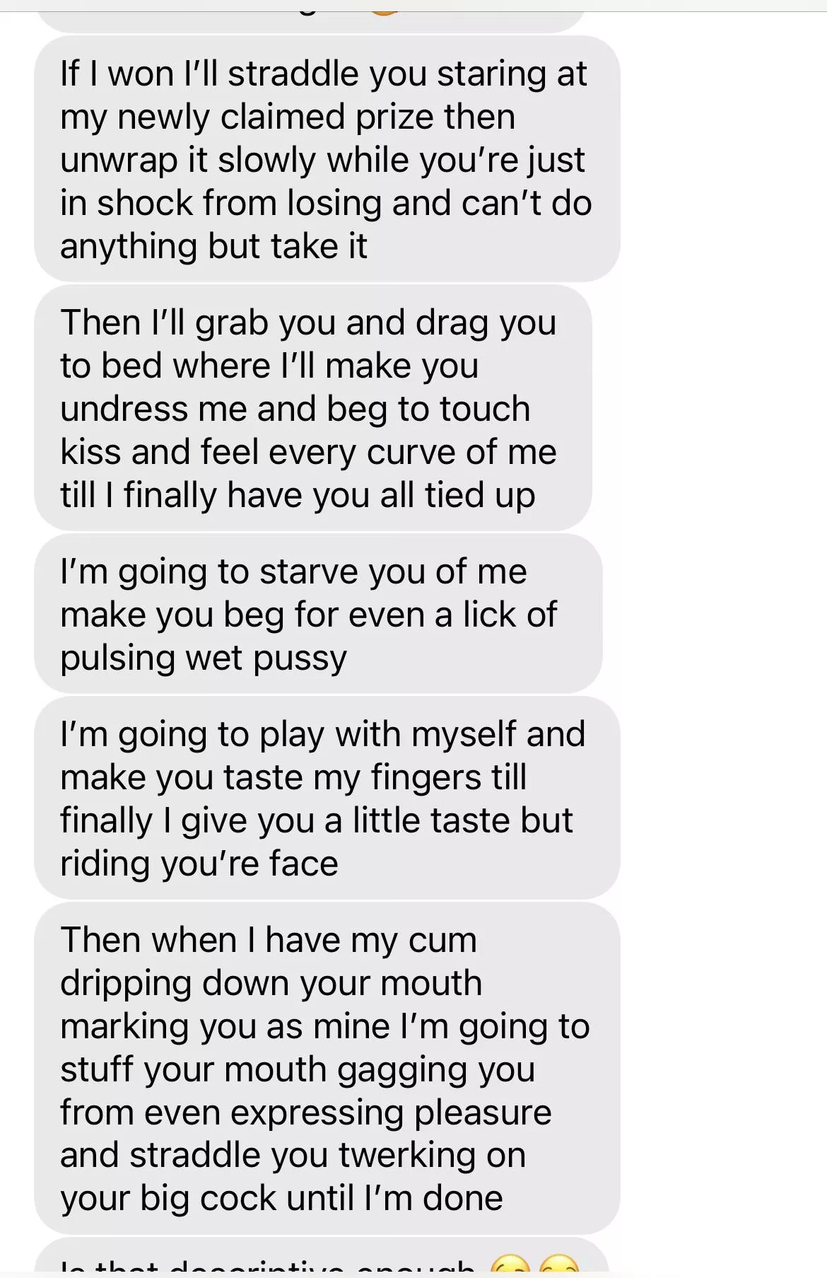 On our fifth date question was if I lost a wrestling match to her.