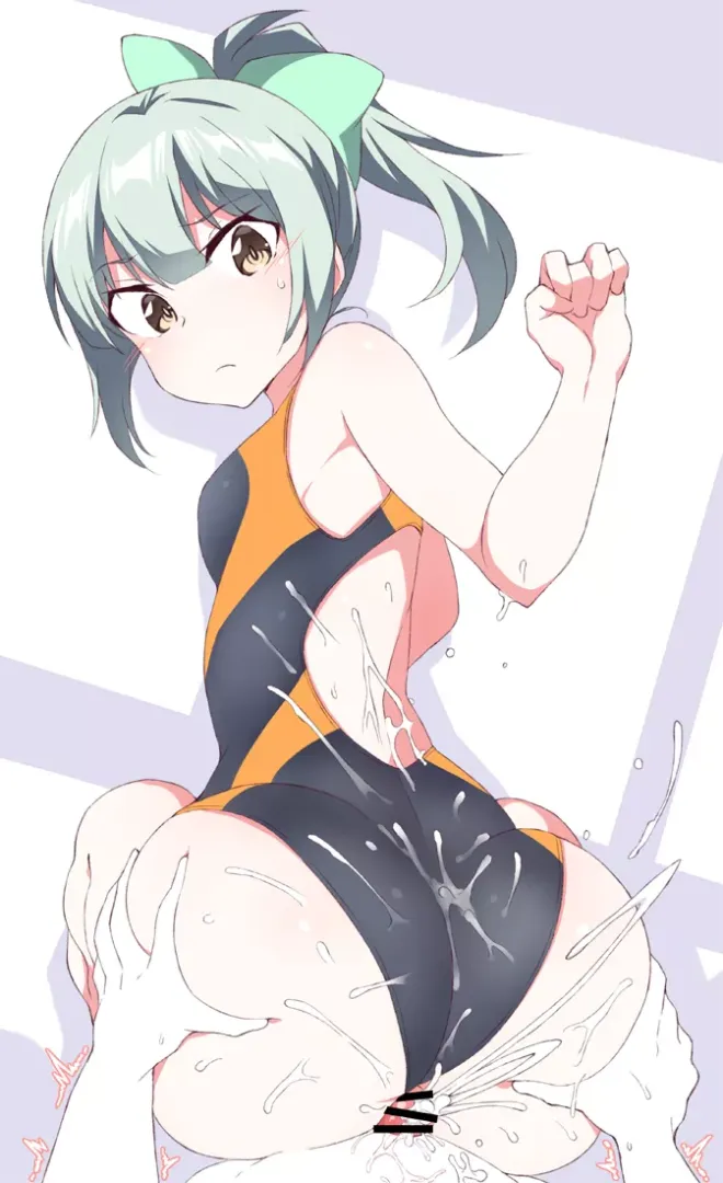 One piece swimsuit buttjob