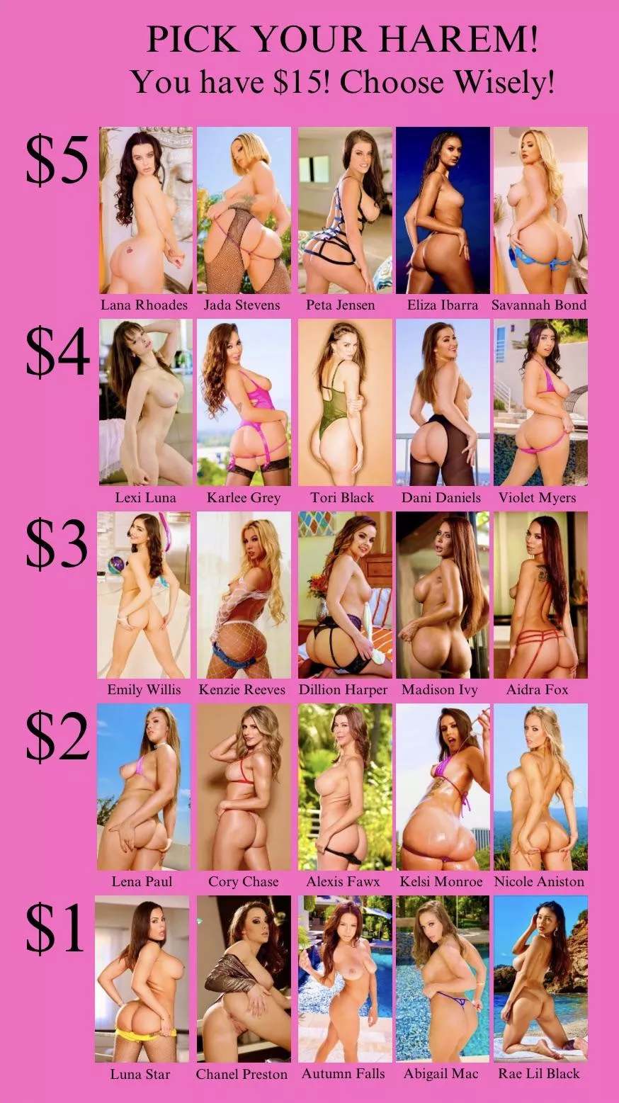 Pick your harem with $15 dollars