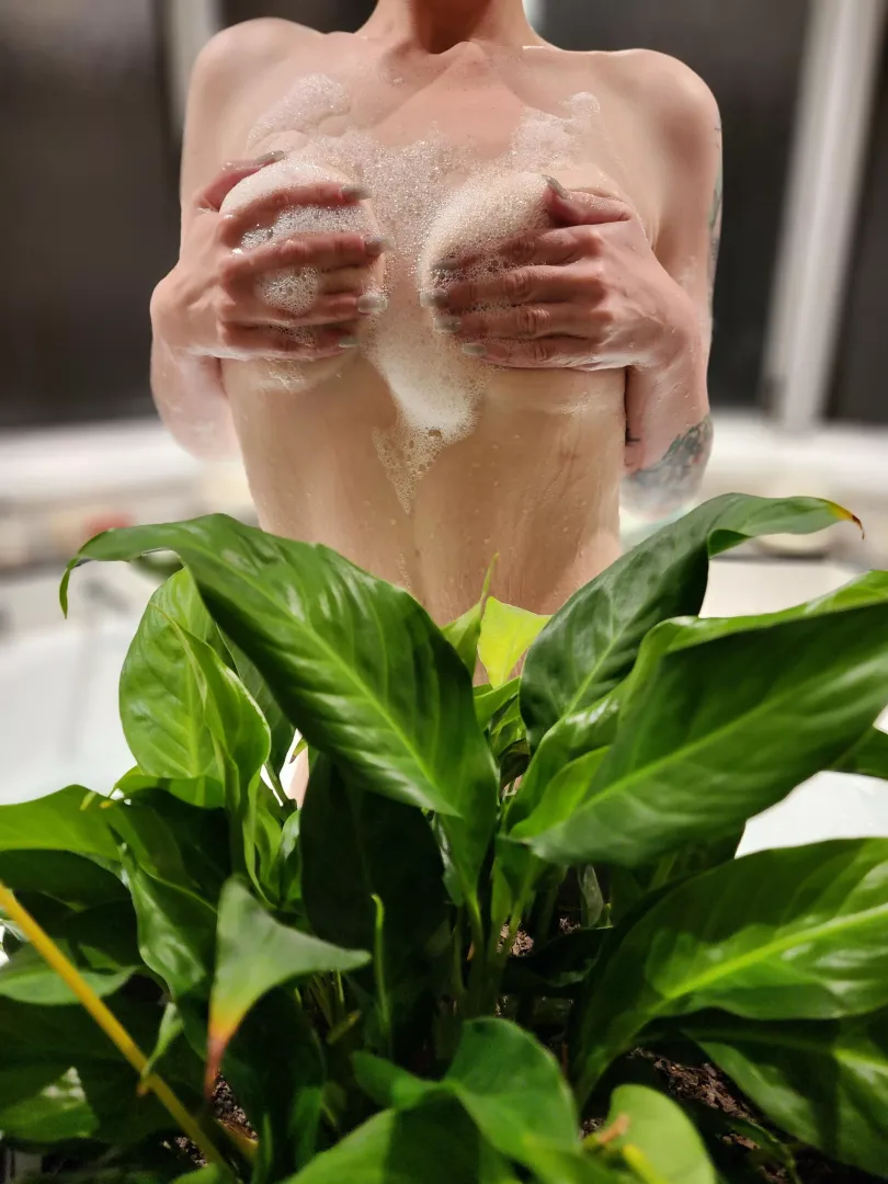 Playing with bath bubbles, lighting and plant positioning xx