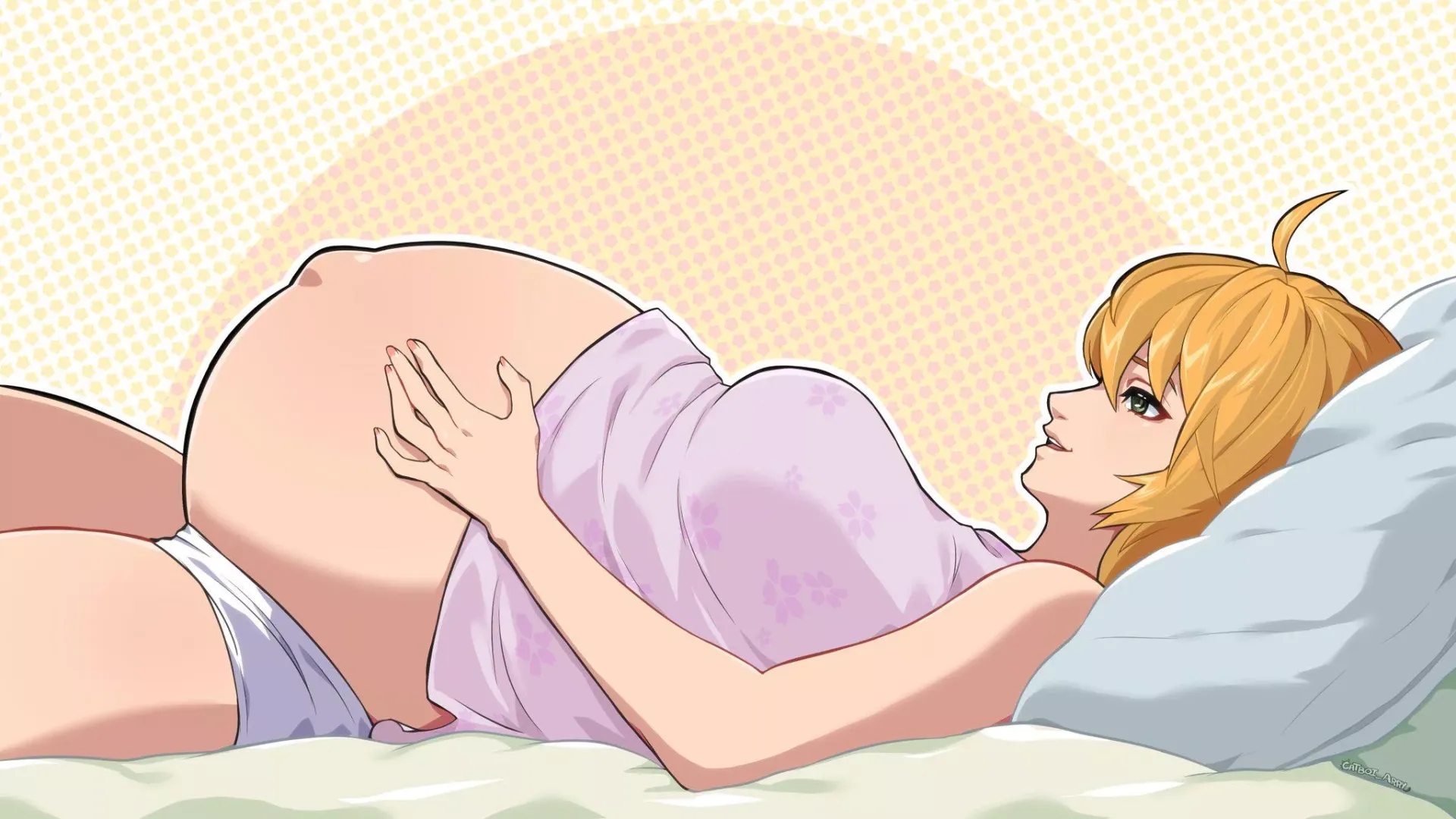 Pregnant Fiora Admiring Her Belly