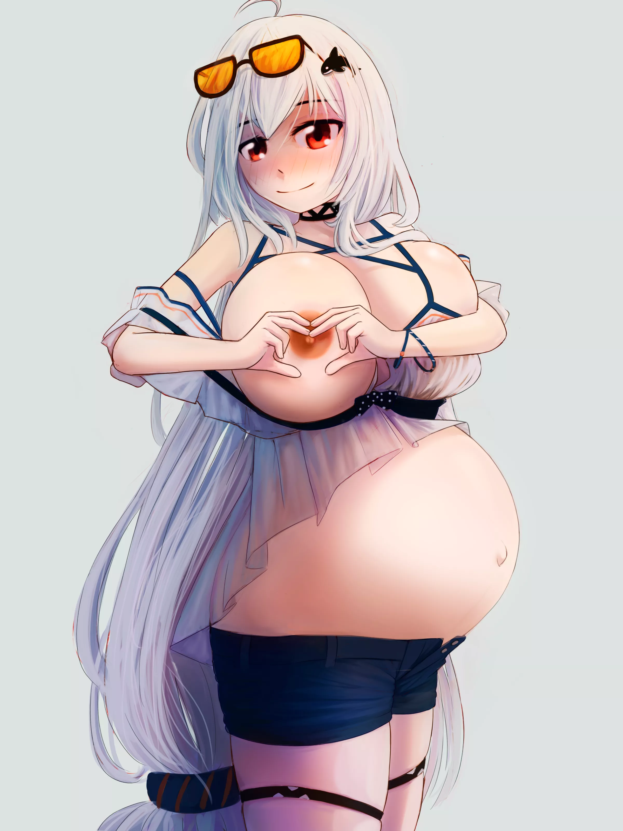 Pregnant Skadi doing the heart boob thing (Arknights) [Choco Milk]