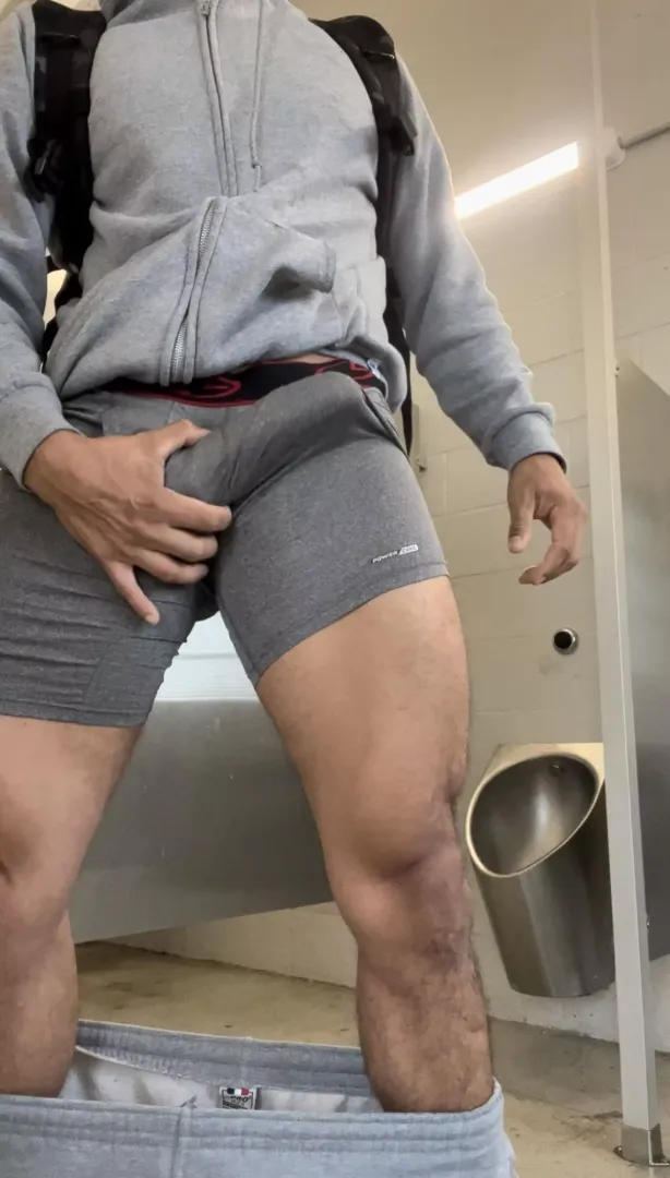 Public bulge in a public restroom