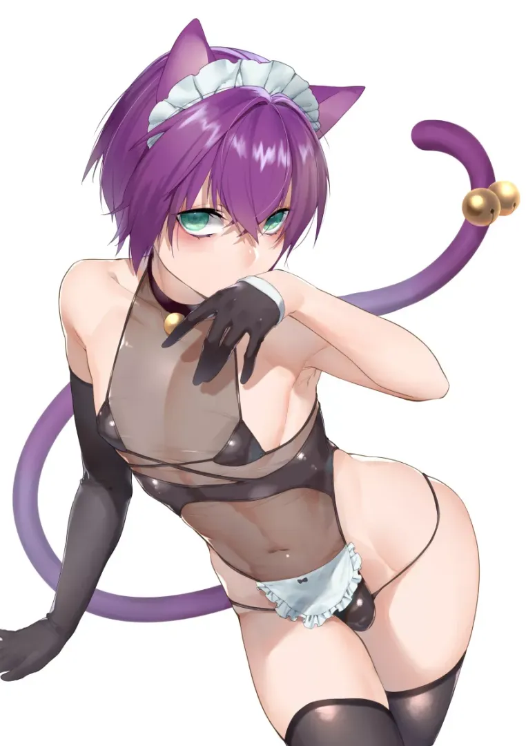 Purple hair cat maid
