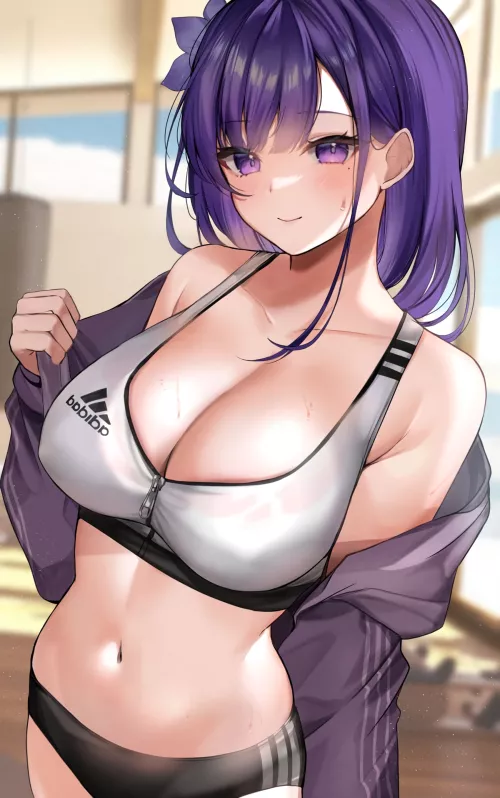 Raiden in sportswear pumped (yuniiho) [Genshin Impact]