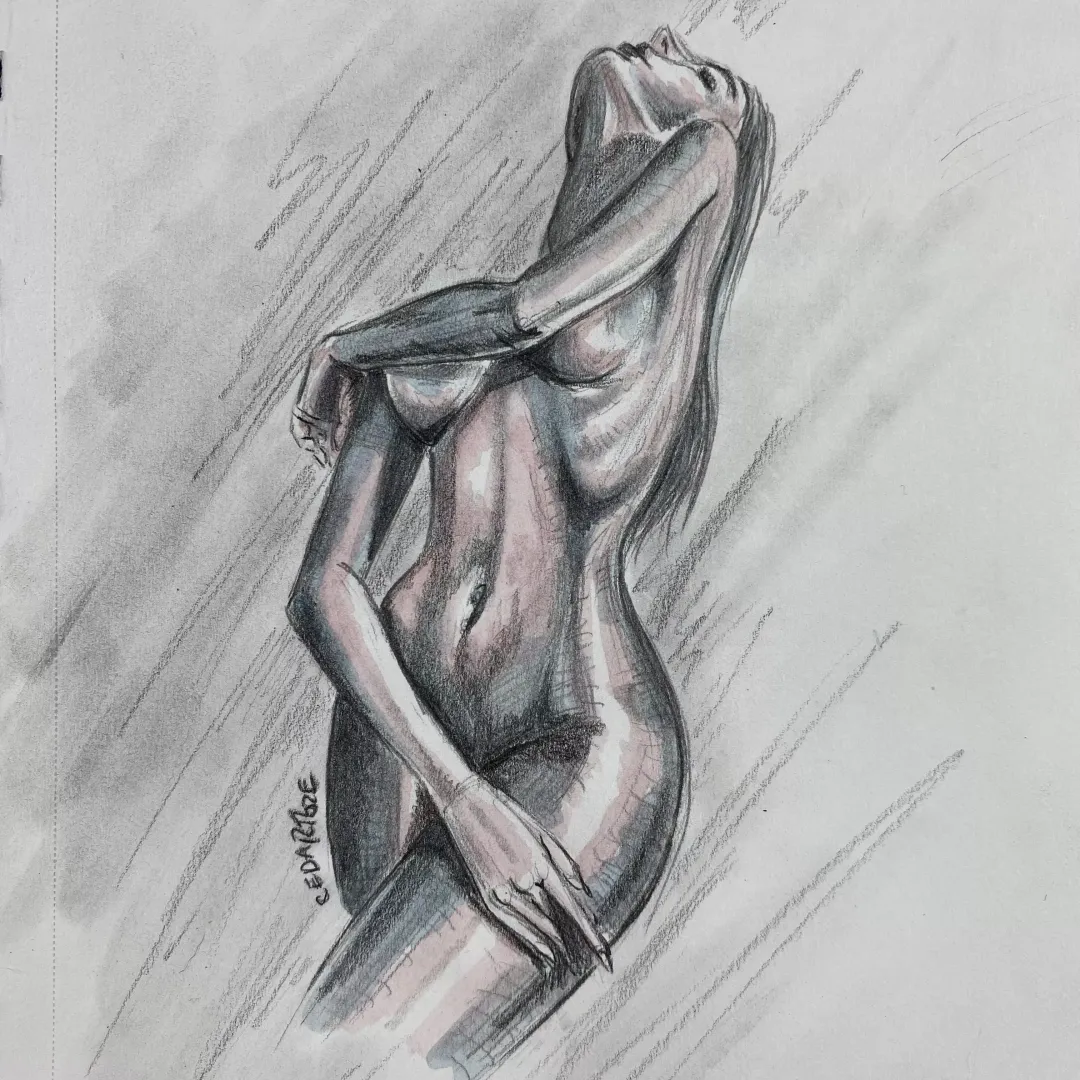 Rain, graphite & watercolor