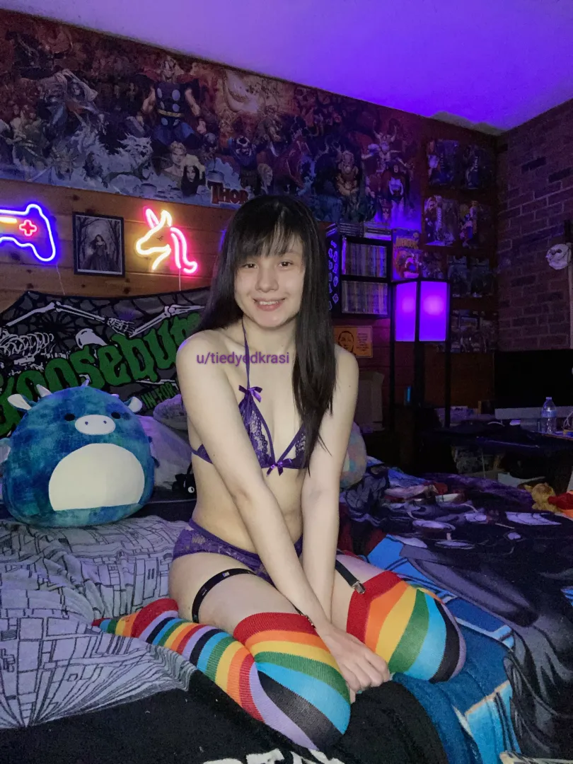 rainbow thigh highs
