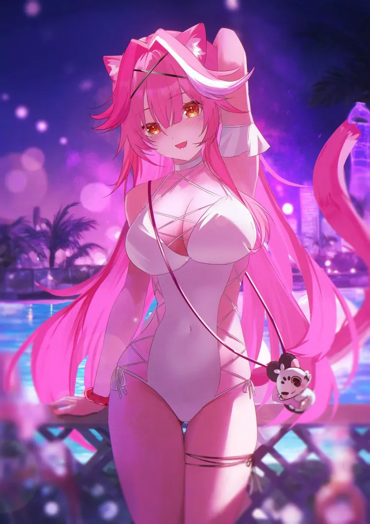 Raora at a night pool 