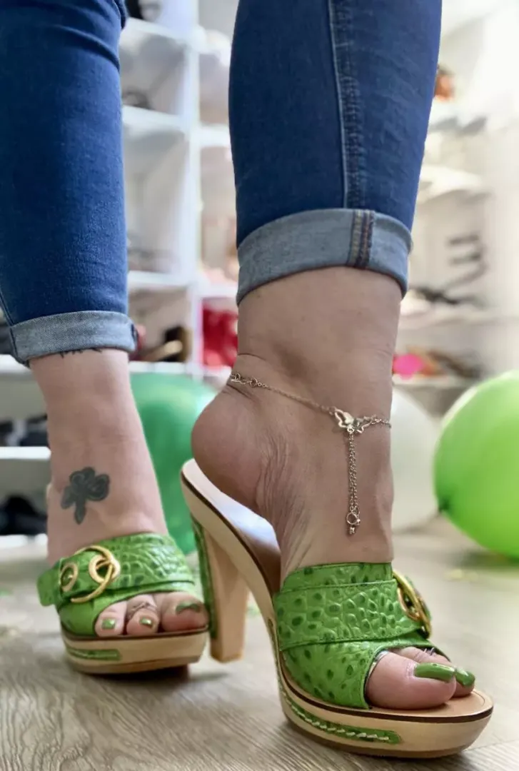 Ready for St Patrick’s Day with my green mules!
