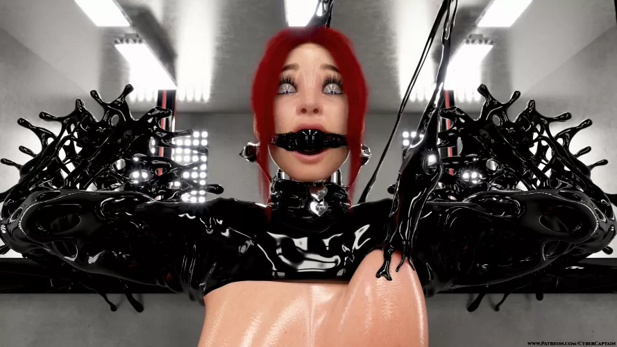 Redhead Mommy Trapped in Liquid Latex