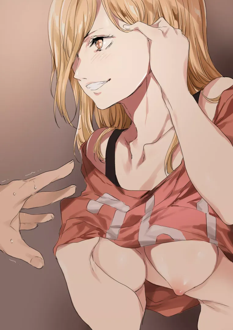 Revealing her boobs