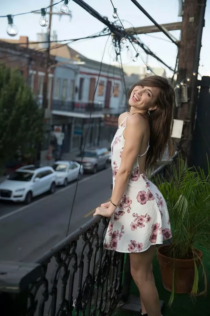 Riley Reid on a balcony