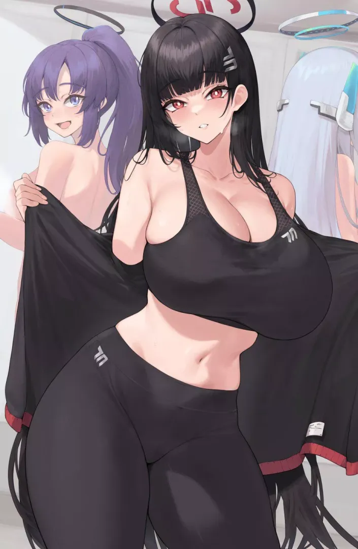 Rio, Yuuka, and Noa at the gym [Blue Archive]