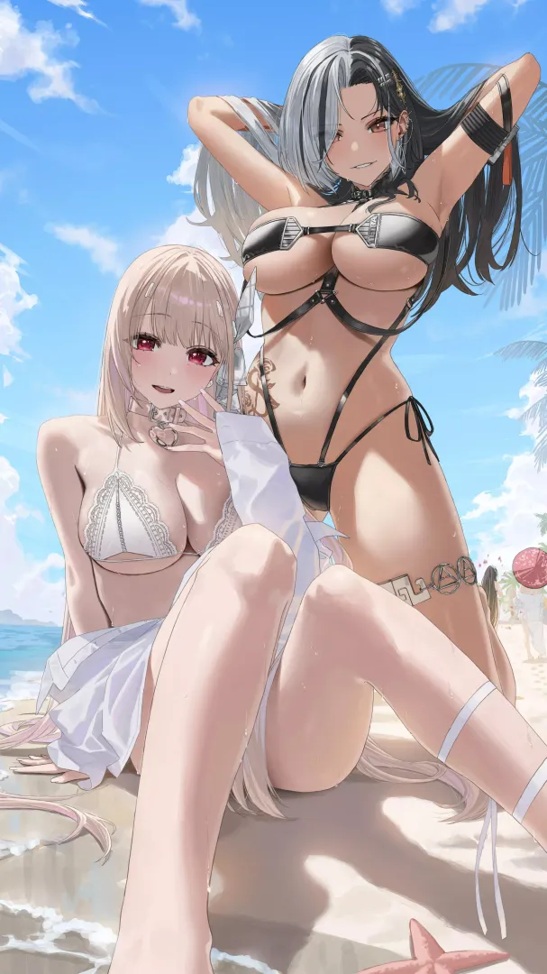 Rosanna presenting armpits and Viper sitting (はらけんし / pkenshiq) [Goddess Of Victory: Nikke]