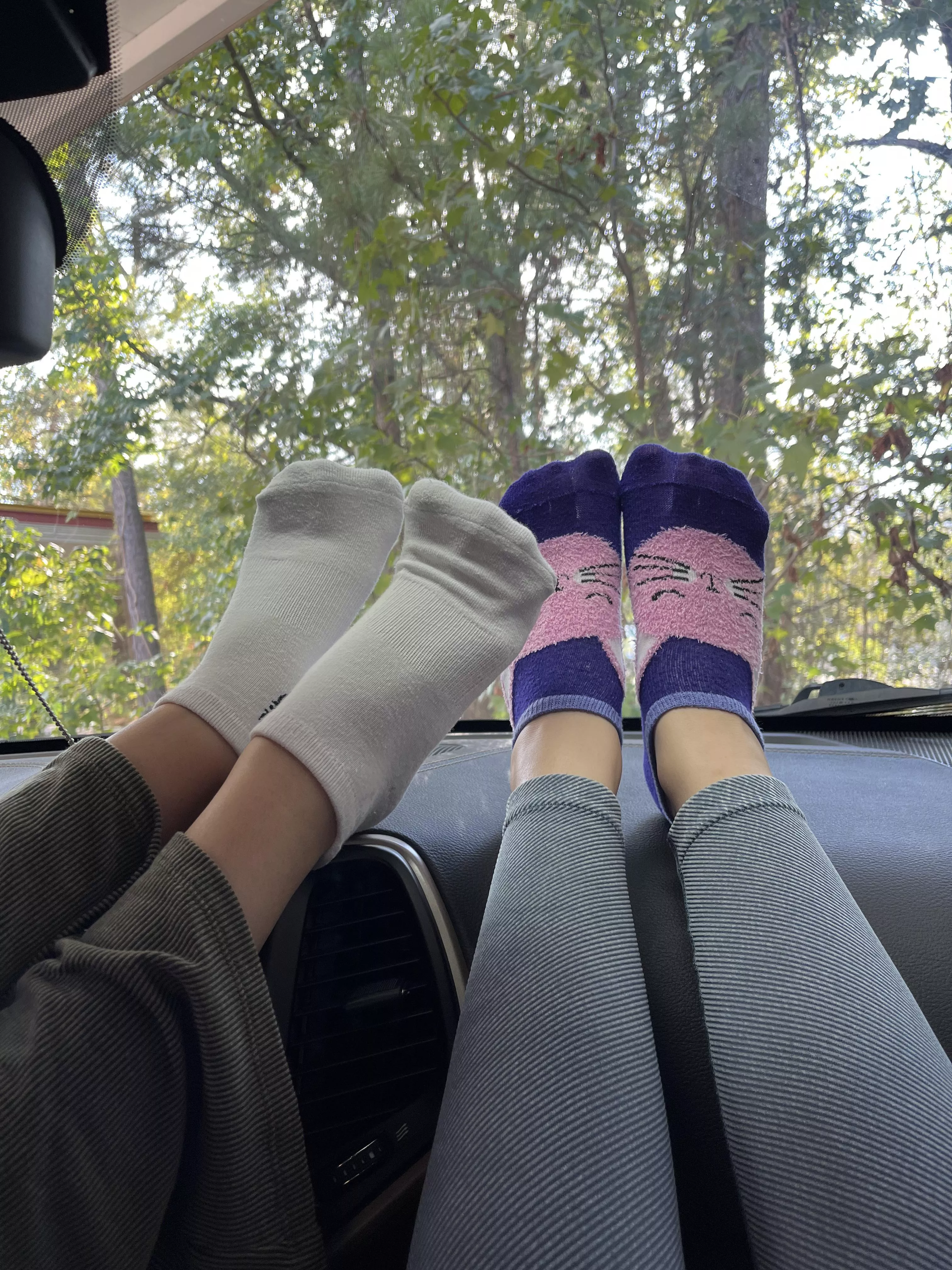 Running errands in our sweaty socks
