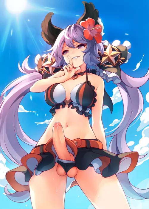 Satyr shows her piece at the beach