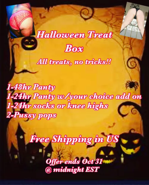 [selling] All treats, no tricks! Spooky season is almost here, why not let me treat you? Only $65.00. Book them quick!
