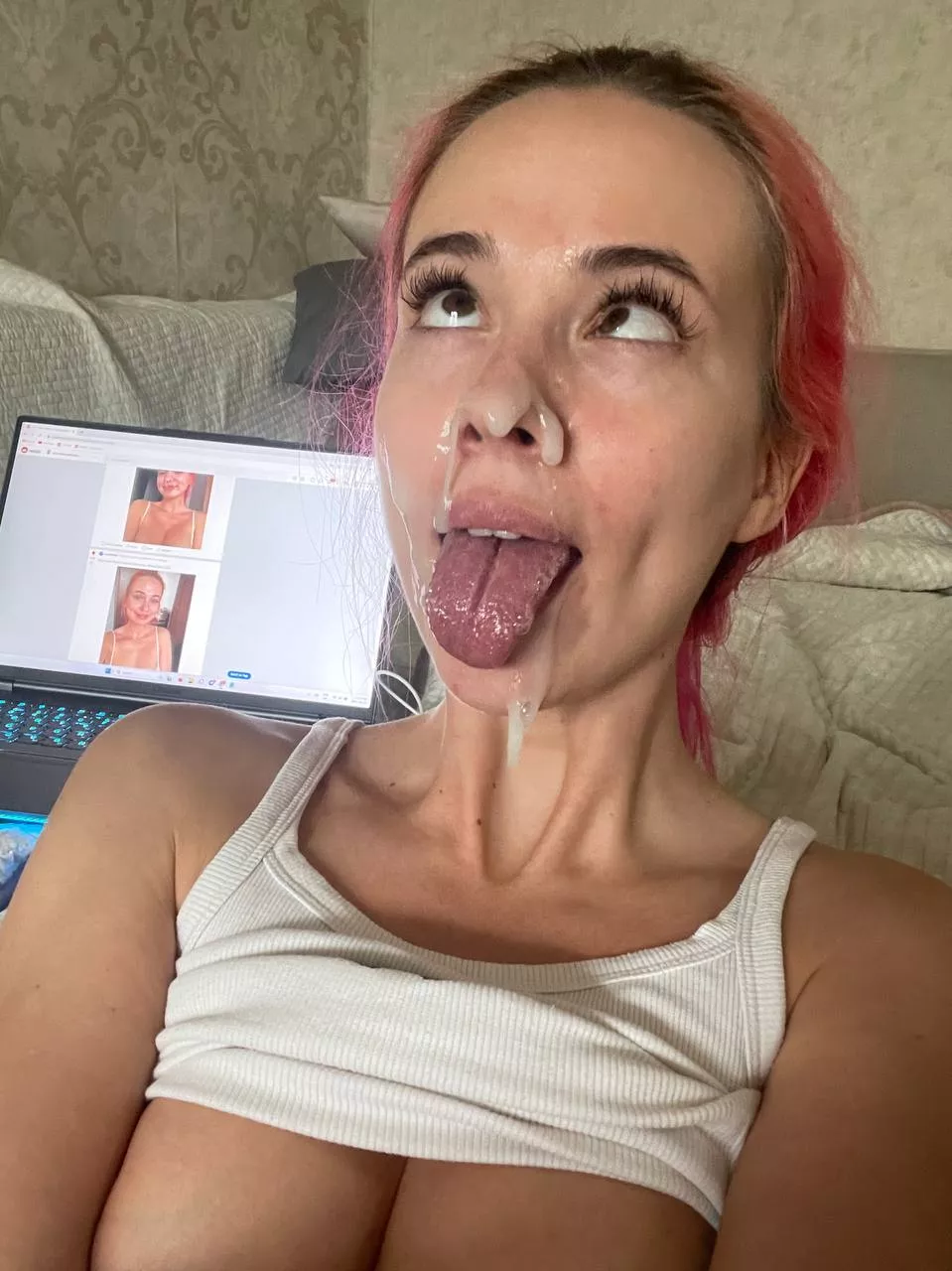 Sexy cumshot on my ahegao face