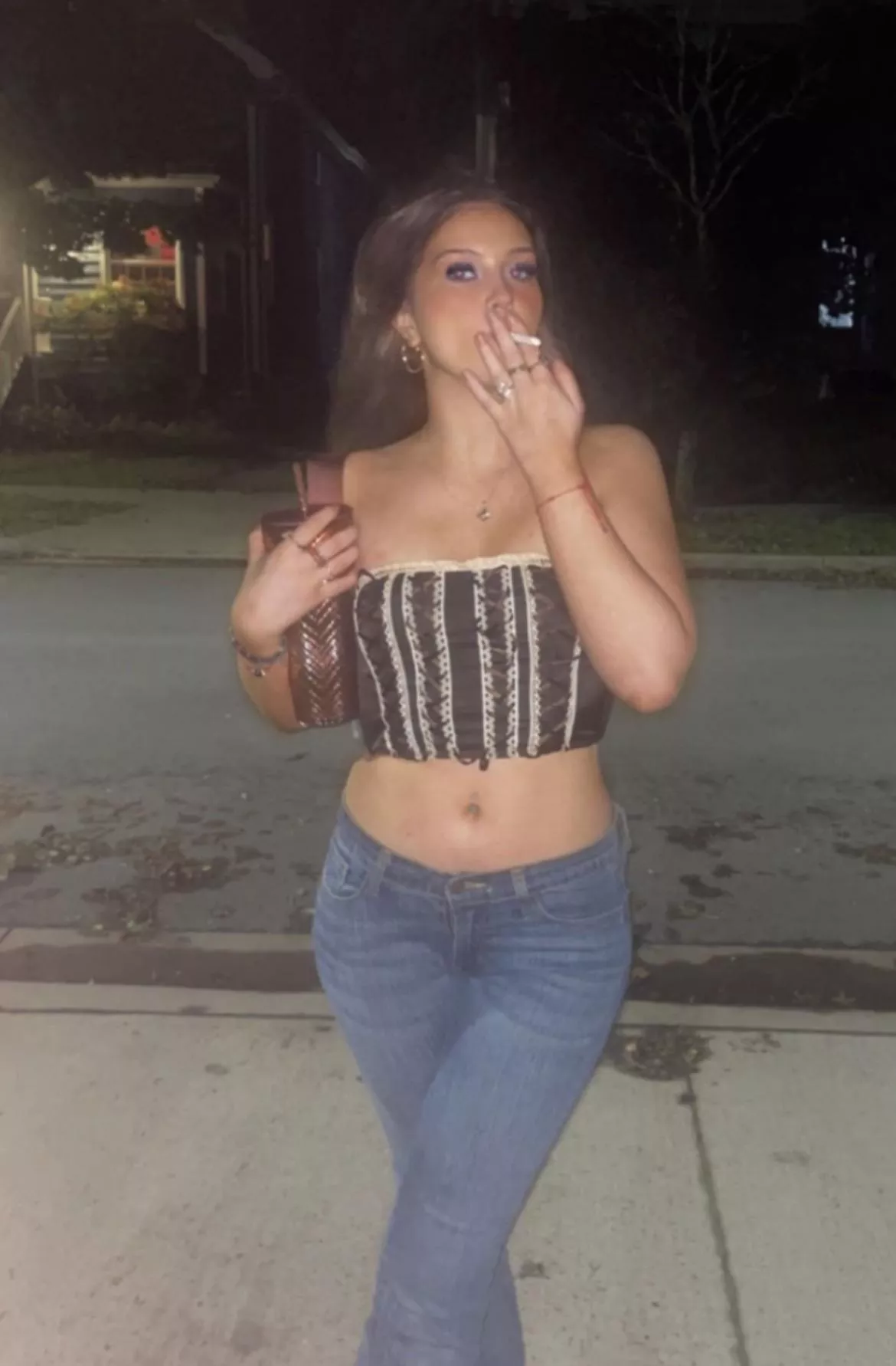 She is smoking