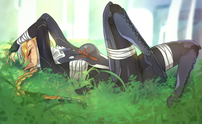 Sheik relaxing in the grass [Nauko][The Legend of Zelda]