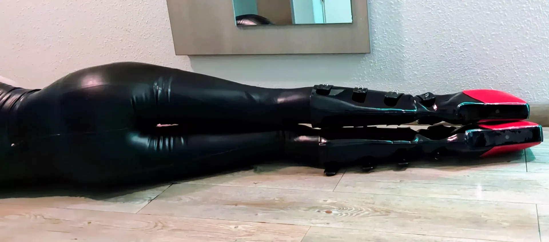 shiny leggings and heels