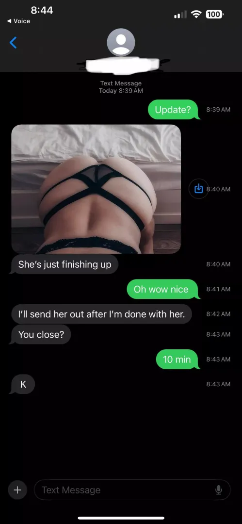 Short conversation with my wife’s BF this morning. Picking her up from her sleepover date. She was busy giving him head as I text him for pickup status. She was not responding to her text as she was busy servicing him.