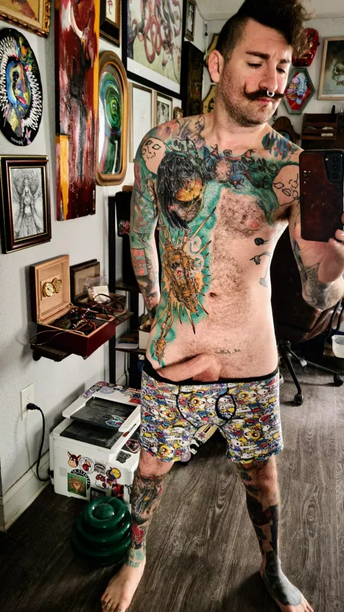 should i shove this all in some pants or stay in all day with my cock out?