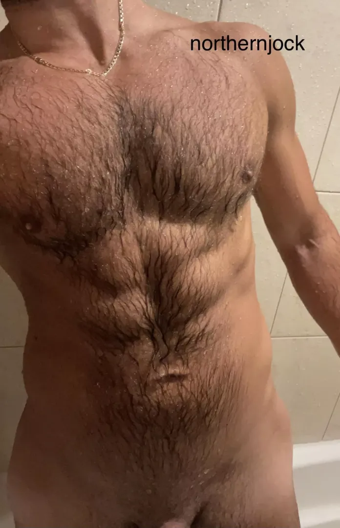 Shower with a hairy jock