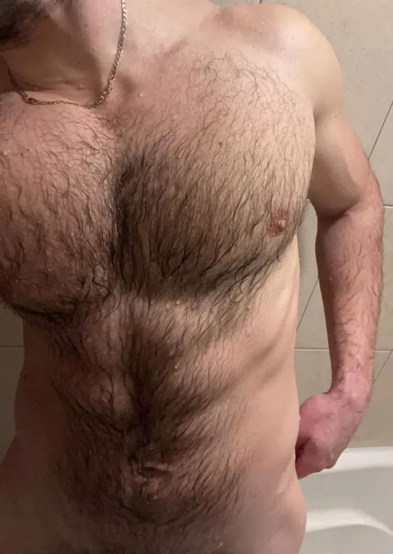 Shower with a hairy jock