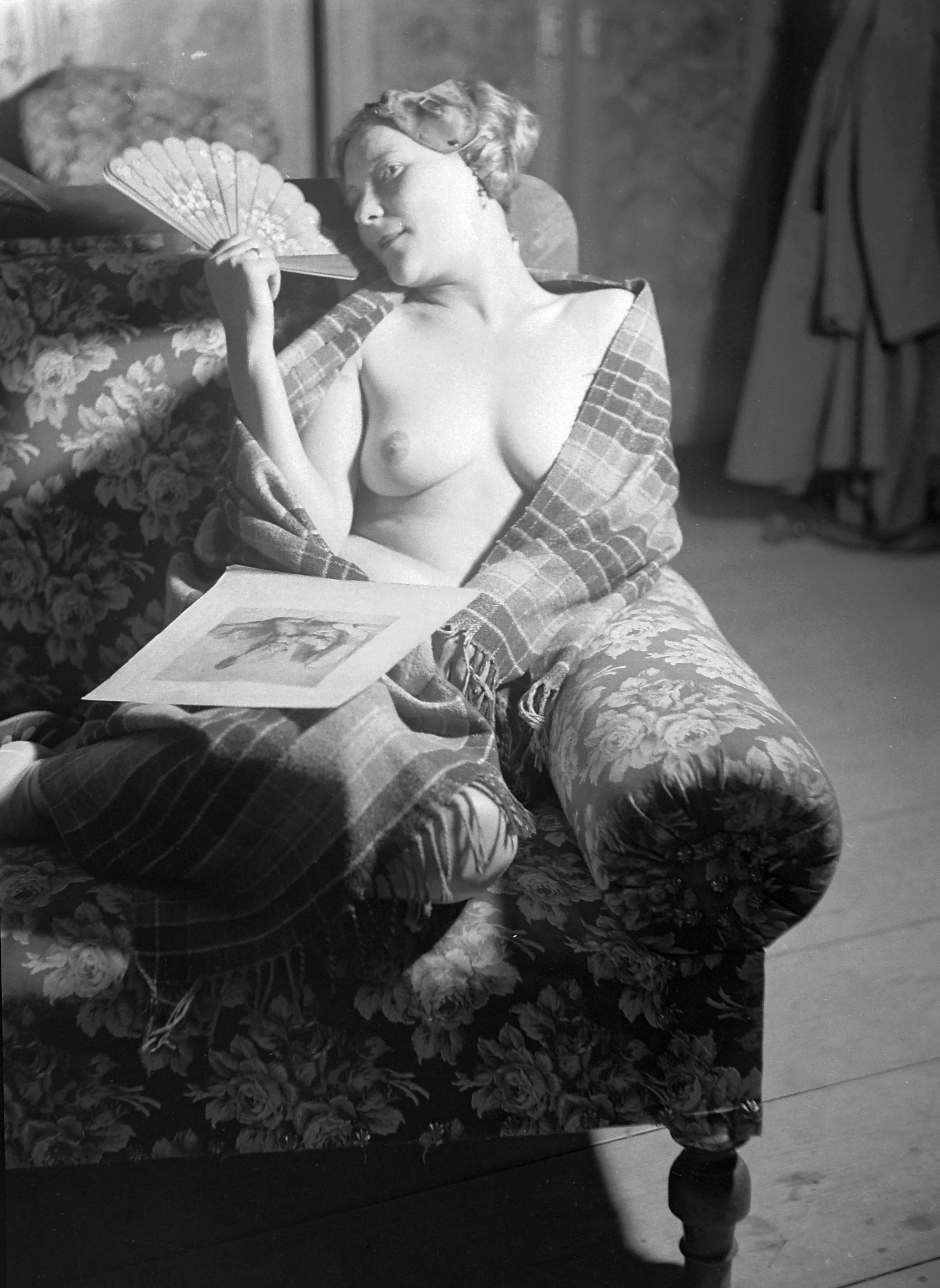 Sir, It is 2 past the midnight hour, and I discover maid Emily relaxing in a chair of her betters. She beckons seductively with her fan. 