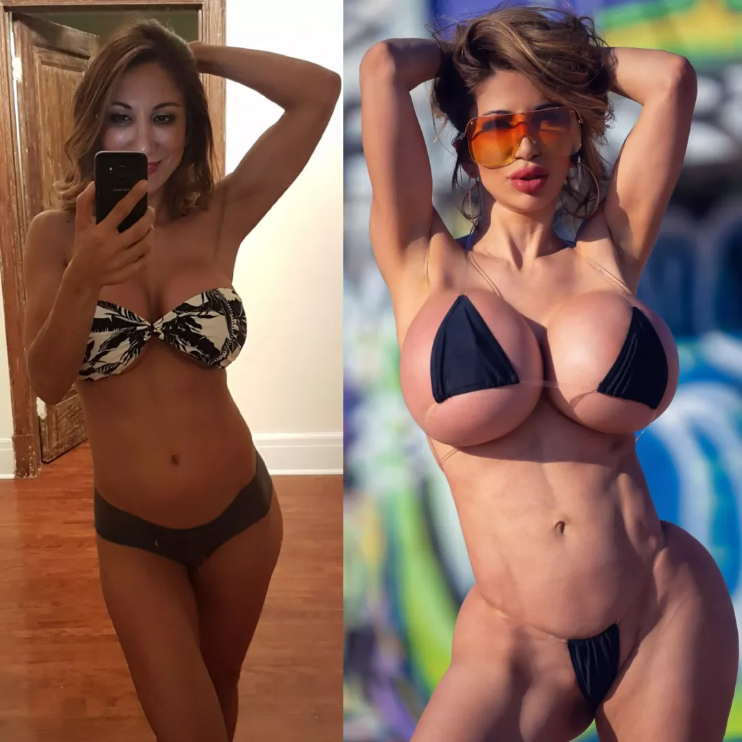 Skinny (41yrs/800cc) vs Busty Muscular full Butt & Breast enhancements (48yrs/2500cc)