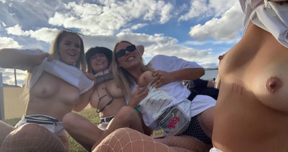 slipped and fell and our tits came out