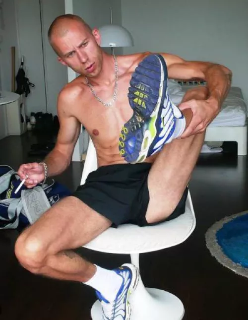 Smoking Scally with new sneakers