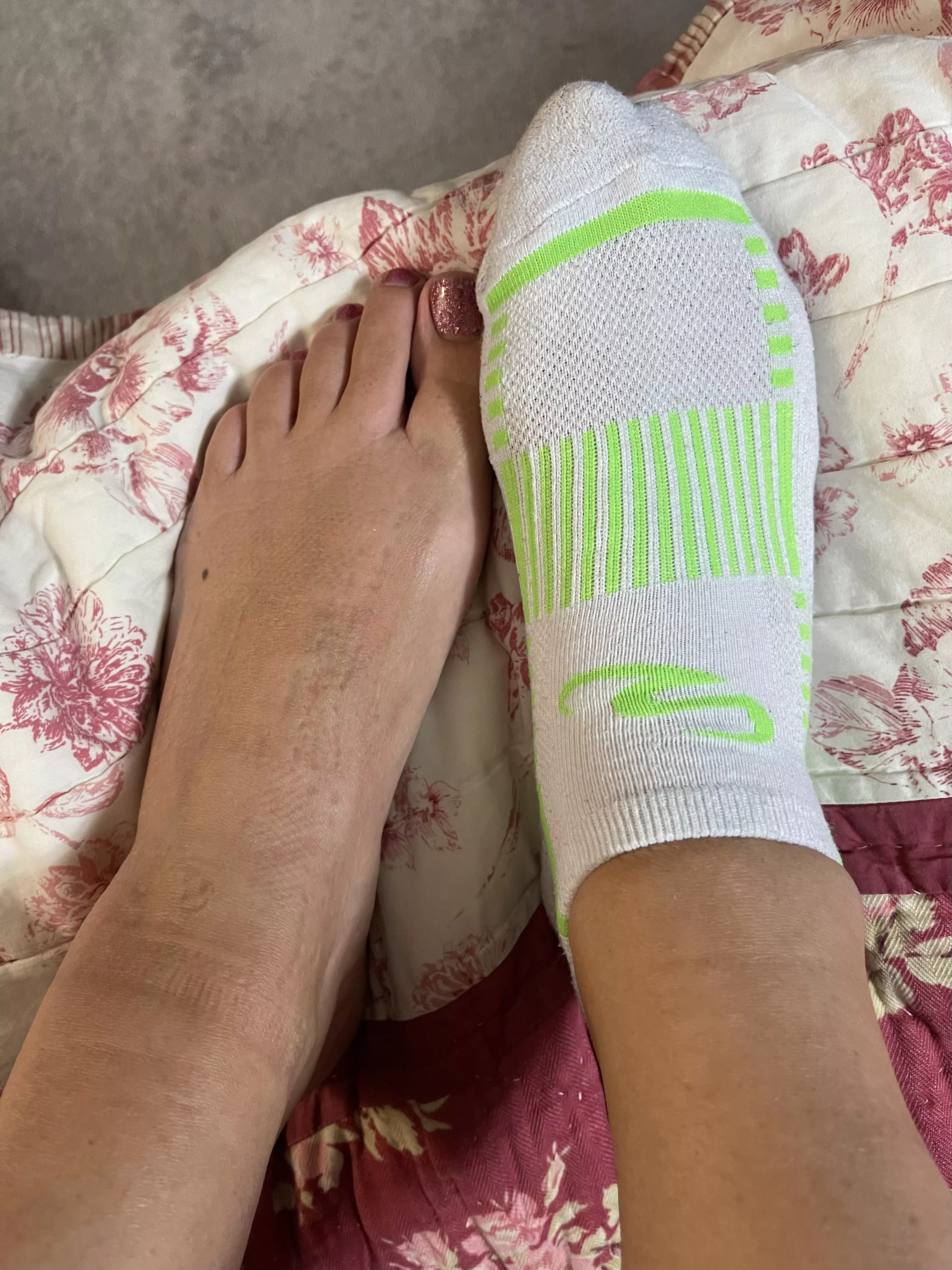Stinky workout socks on or off showing sock lines on my sweaty barefeet? ;)