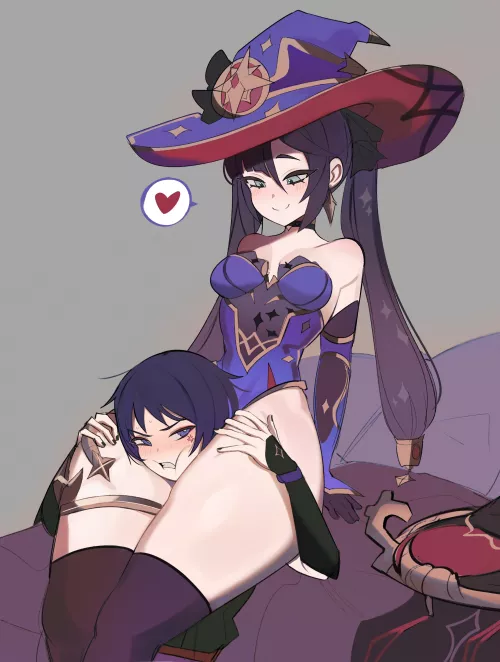 Stuck between Mona's thighs