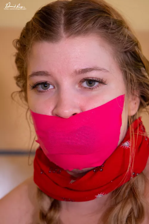 Stuffed this sweet gal's mouth with panties and taped it shut!