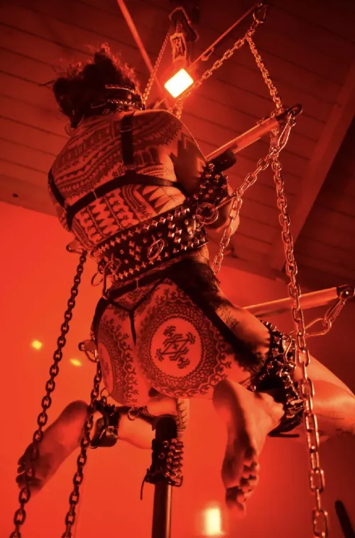 Suspended with a dildo on a stick in my pussy