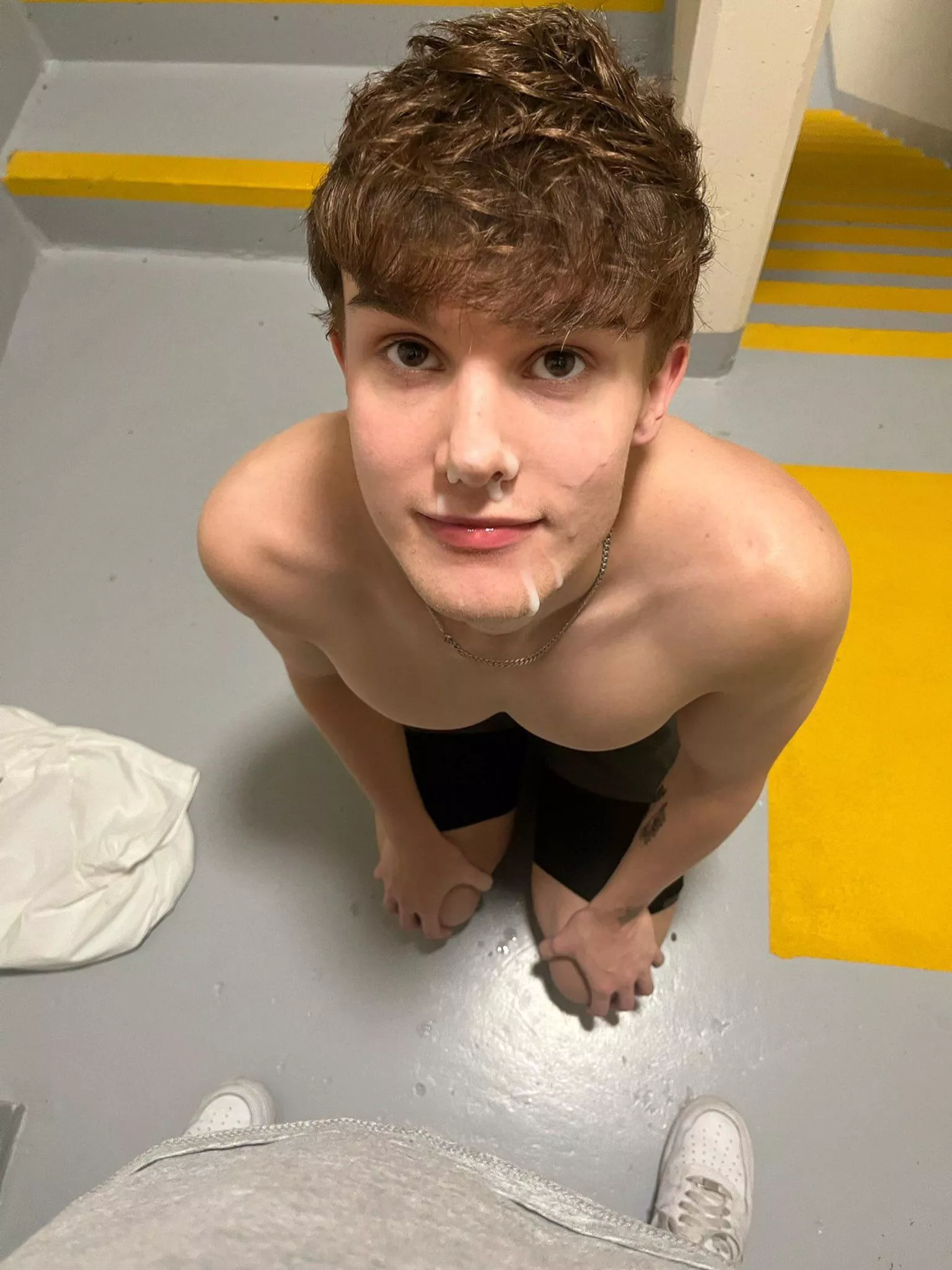 Taking daddy’s cum like a good boy in public