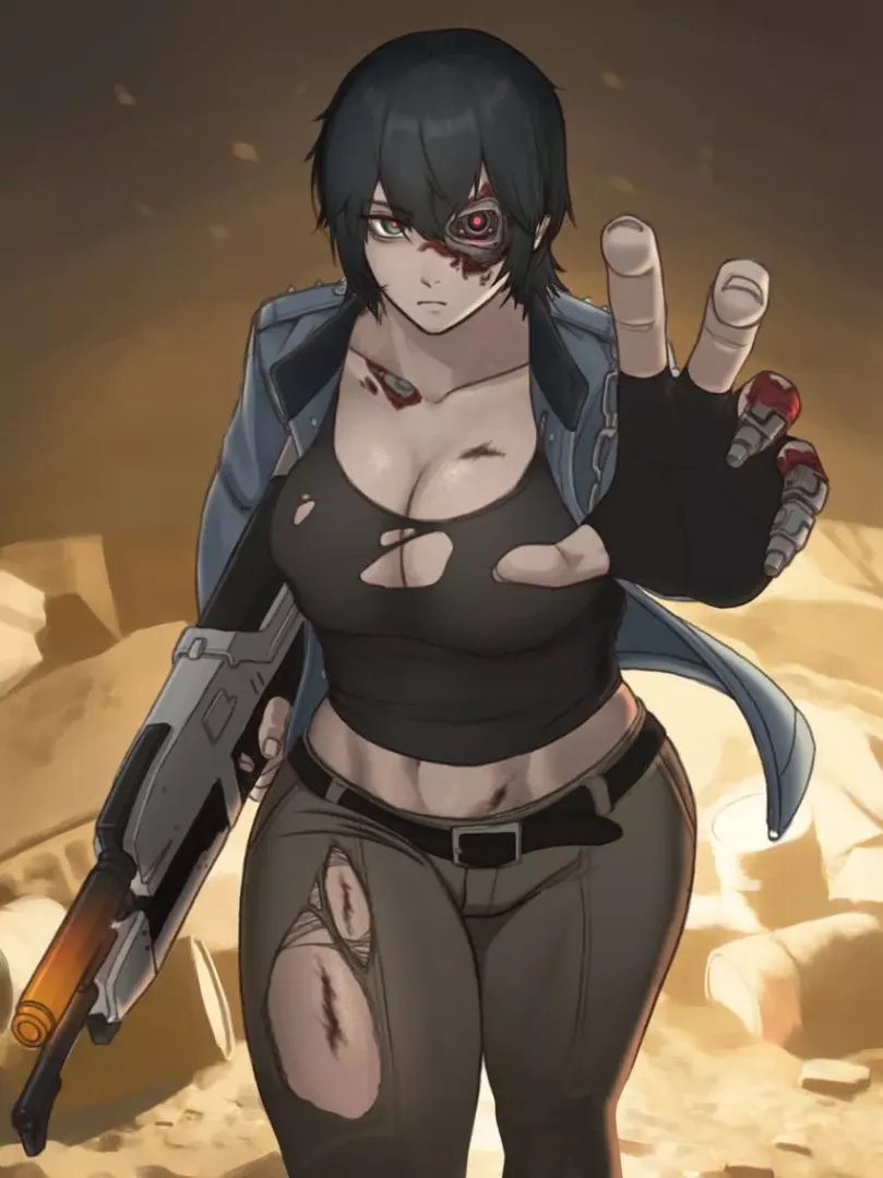 Terminator waifu and a plasma rifle in the 40 watt range.