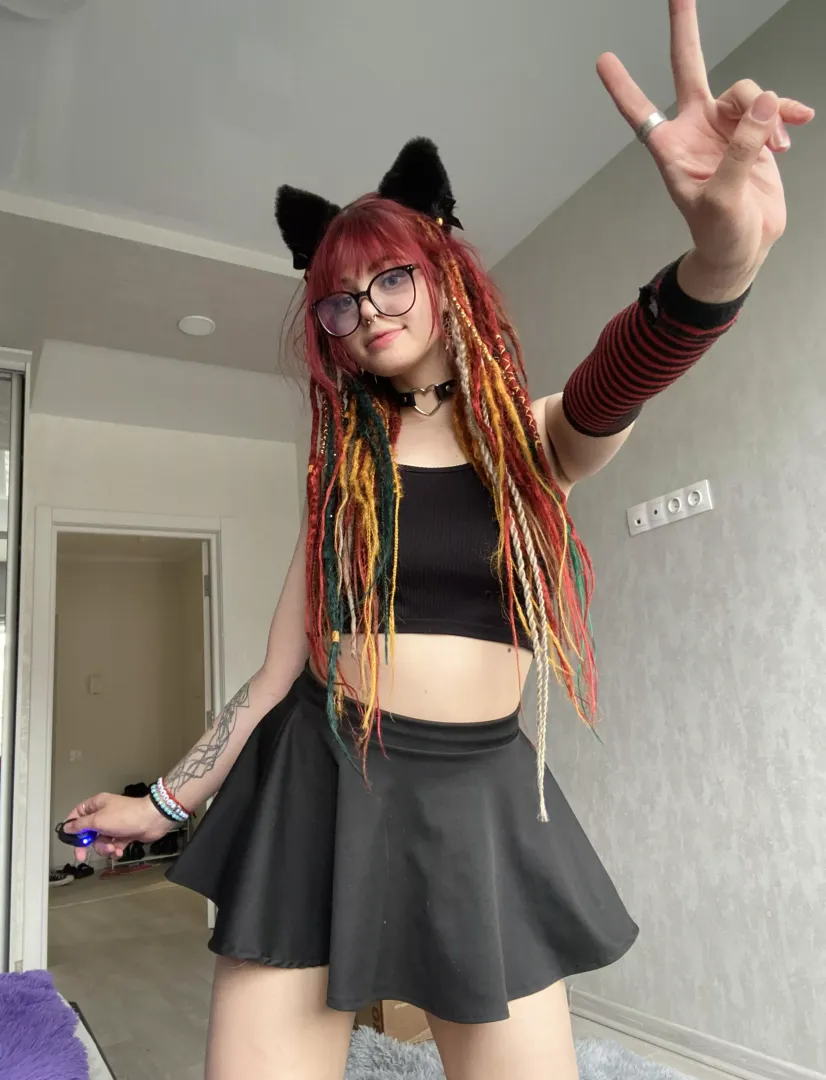 The kitten wants you to look under his skirt